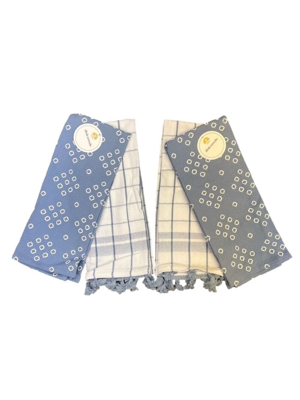 New 4 Count Blue & White Dish Towels 100% Cotton